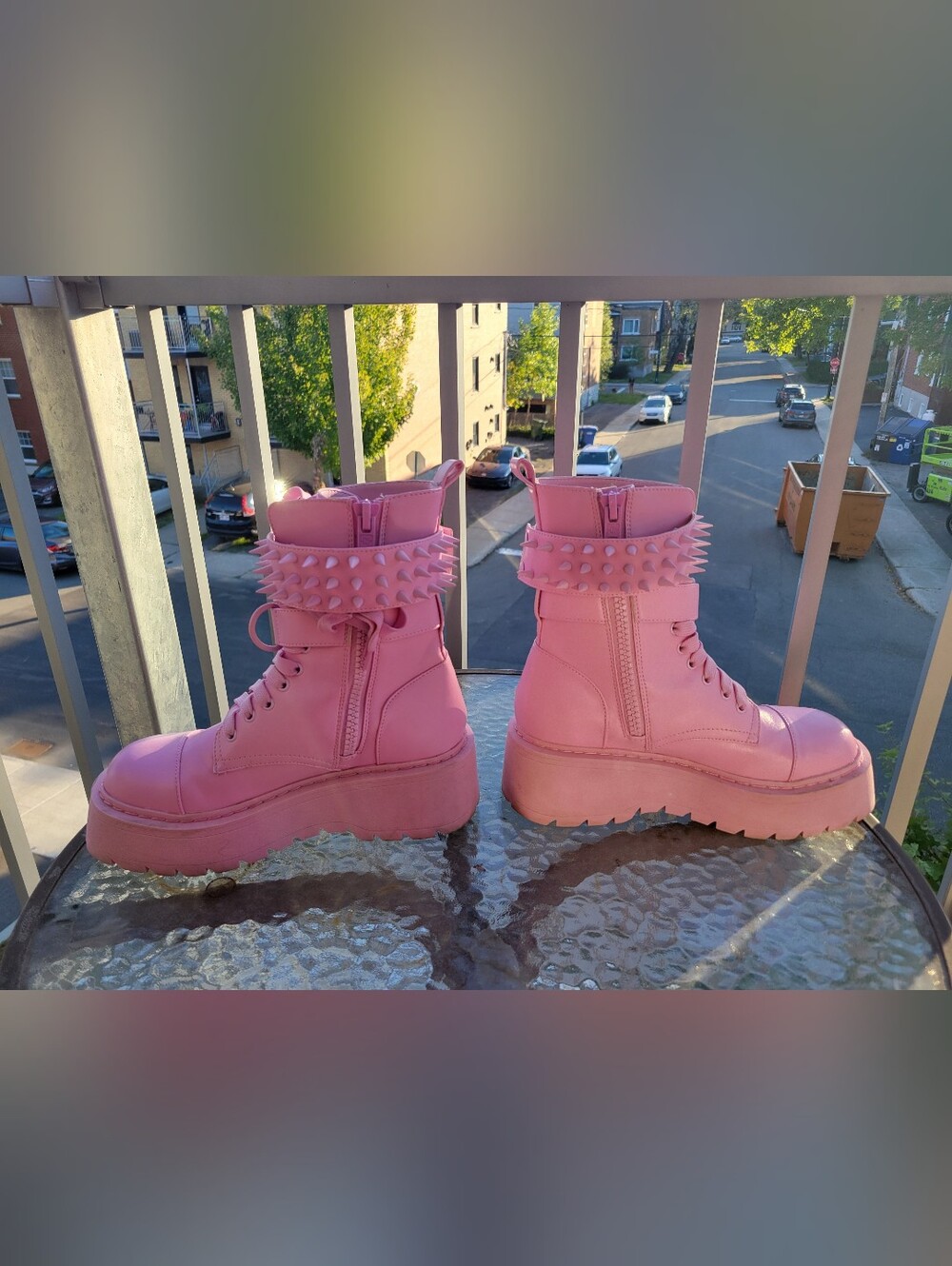 Pink Platform Combat Boots - Picture 2 of 7